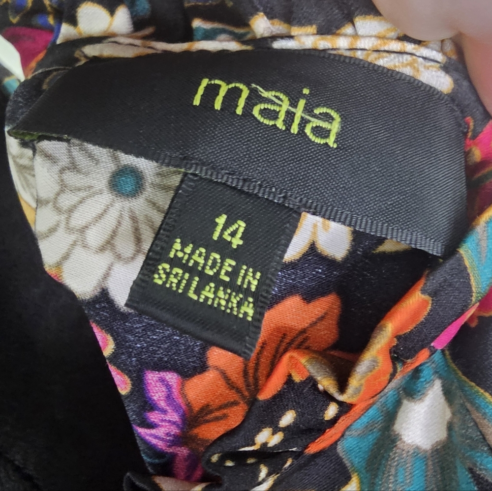 Maia Floral Drop Tie Waist Ruffle Black Long Sleeve Dress 14 - Picture 13 of 13